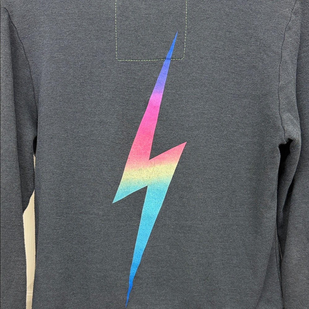 Aviator Nation Charcoal Rainbow Lightning Bolt Full-Zip Hoodie: XS - Picture 6 of 7